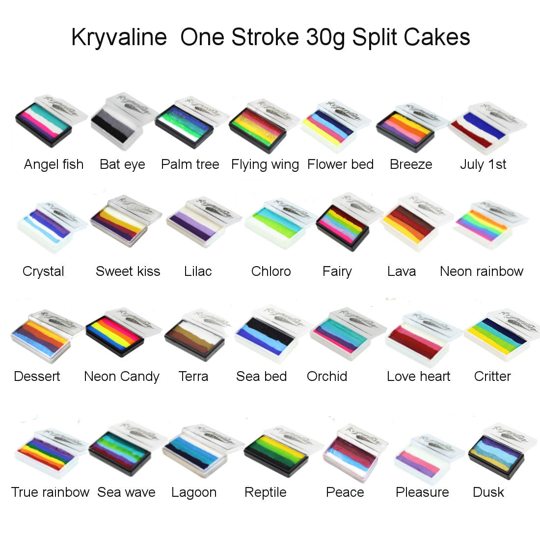 Kryvaline One Stroke 30g Split Cakes July - Kryvaline Body Art Makeup | Glitter Tattoos, Face & Body Paint, Design - Kryvaline Body Art Makeup