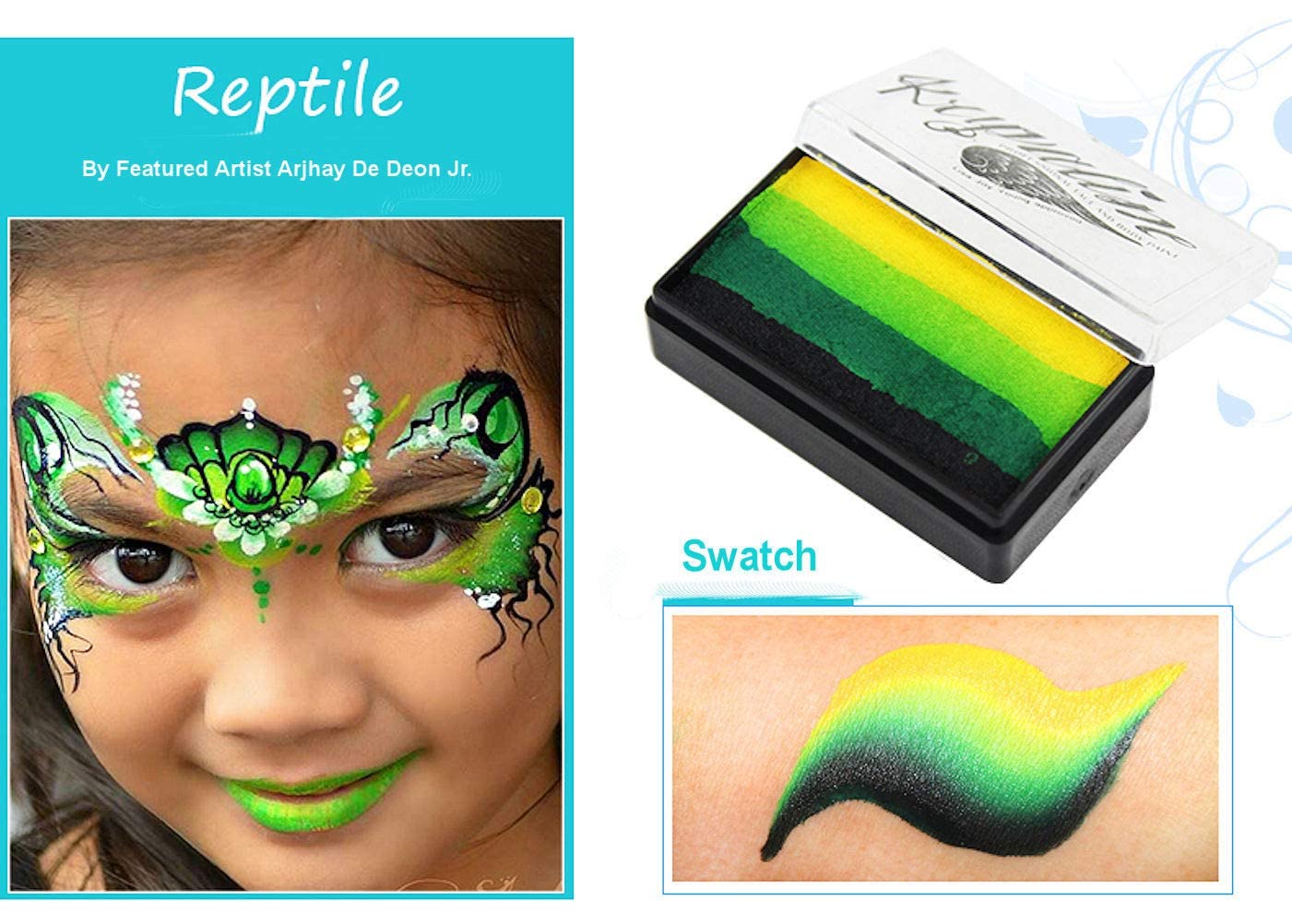 Kryvaline One Stroke 30g Split Cakes True Reptile - Kryvaline Body Art Makeup | Glitter Tattoos, Face & Body Paint, Design - Kryvaline Body Art Makeup
