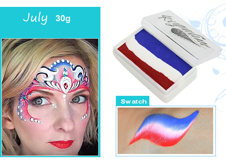 Kryvaline One Stroke 30g Split Cakes July - Kryvaline Body Art Makeup | Glitter Tattoos, Face & Body Paint, Design - Kryvaline Body Art Makeup