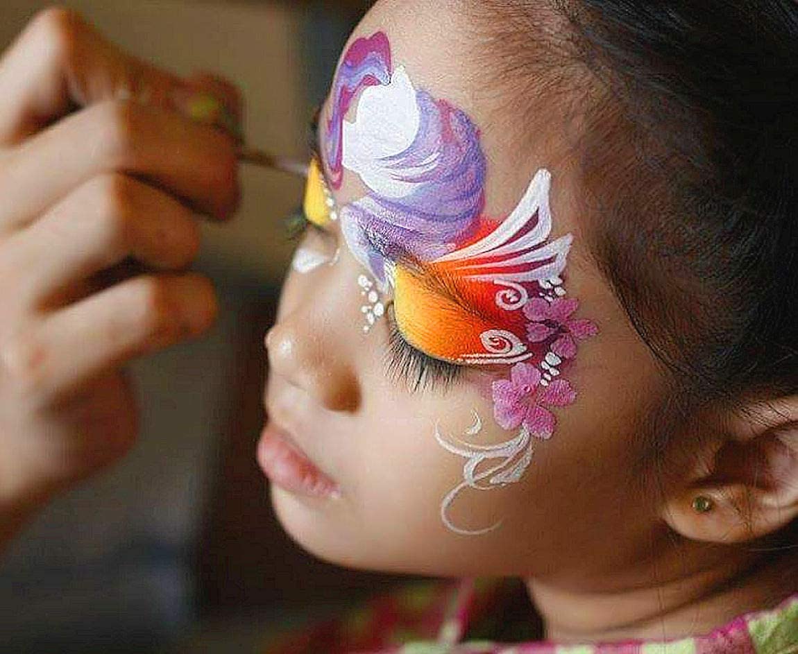 Face Painting kit Kryvaline Professionals with Stencils, Brushes and Fine Glitters in Spill Proof Bottle Plus Skin Jewels - Kryvaline Body Art Makeup | Glitter Tattoos, Face & Body Paint, Design - Kryvaline Body Art Makeup