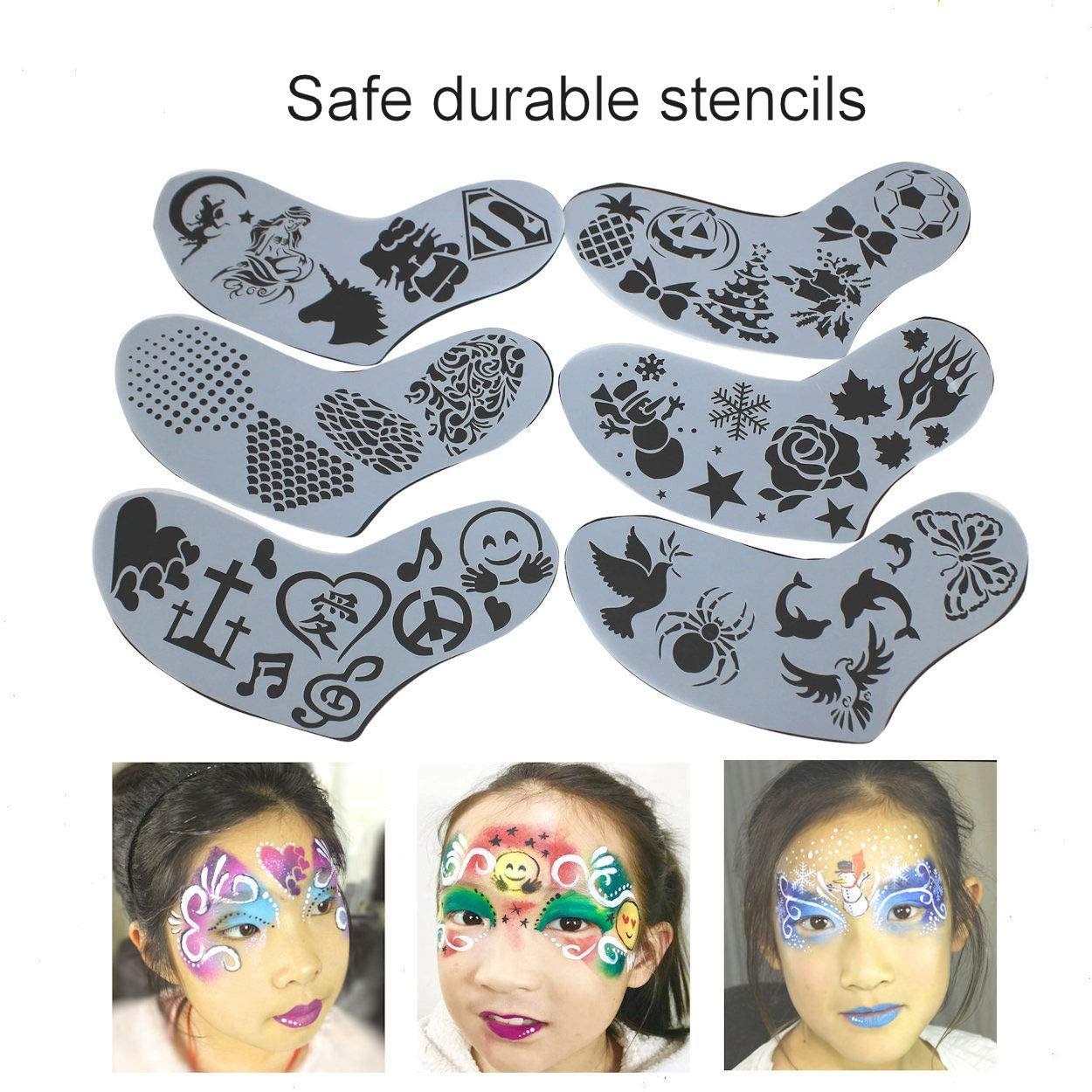 Face Painting kit Kryvaline Professionals with Stencils, Brushes and Fine Glitters in Spill Proof Bottle Plus Skin Jewels - Kryvaline Body Art Makeup | Glitter Tattoos, Face & Body Paint, Design - Kryvaline Body Art Makeup