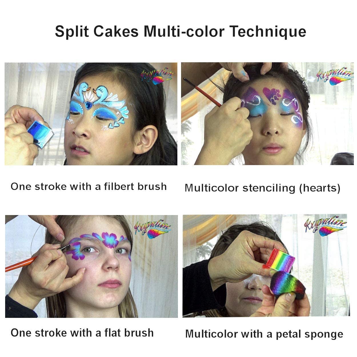 Face Painting kit Kryvaline Professionals with Stencils, Brushes and Fine Glitters in Spill Proof Bottle Plus Skin Jewels - Kryvaline Body Art Makeup | Glitter Tattoos, Face & Body Paint, Design - Kryvaline Body Art Makeup